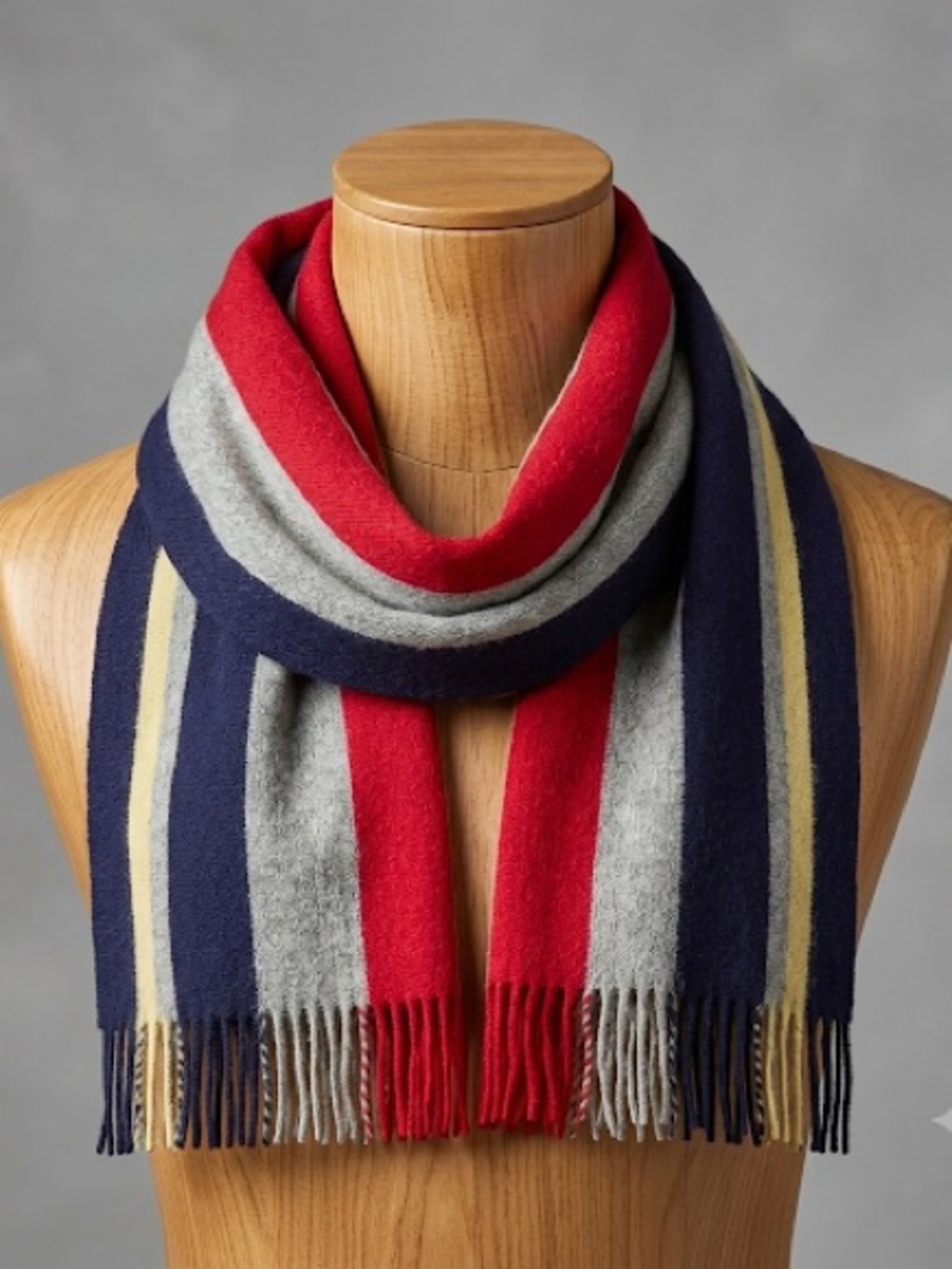 Cisco Classic Striped Wool Scarf - Red, Navy & Gray New